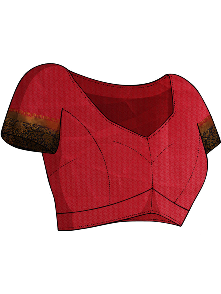 Colorblocked Banarasi Silk Saree with Zari Woven Floral Motifs Border