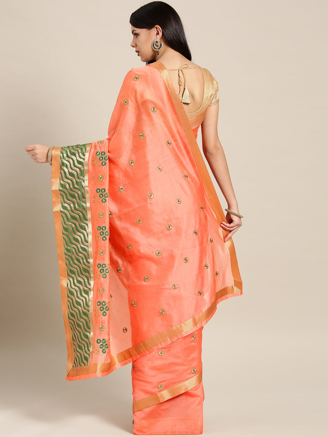 Chanderi Panelled Saree with Resham Embroidered Floral Motifs