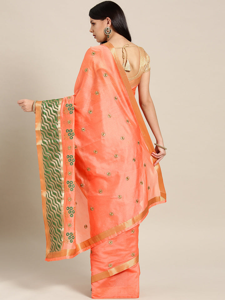 Chanderi Panelled Saree with Resham Embroidered Floral Motifs