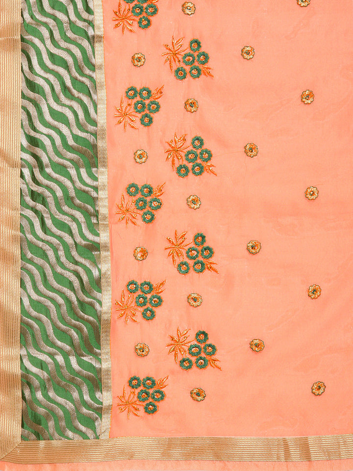 Chanderi Panelled Saree with Resham Embroidered Floral Motifs