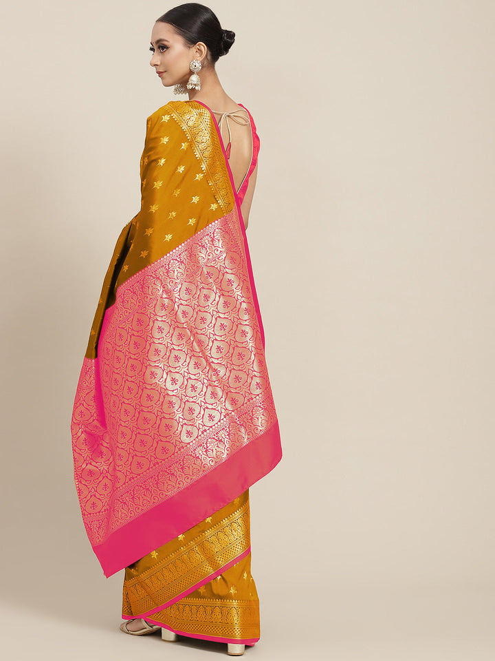 Golden Yellow Zari Embellished Silk Blend Gadwal Handloom Saree