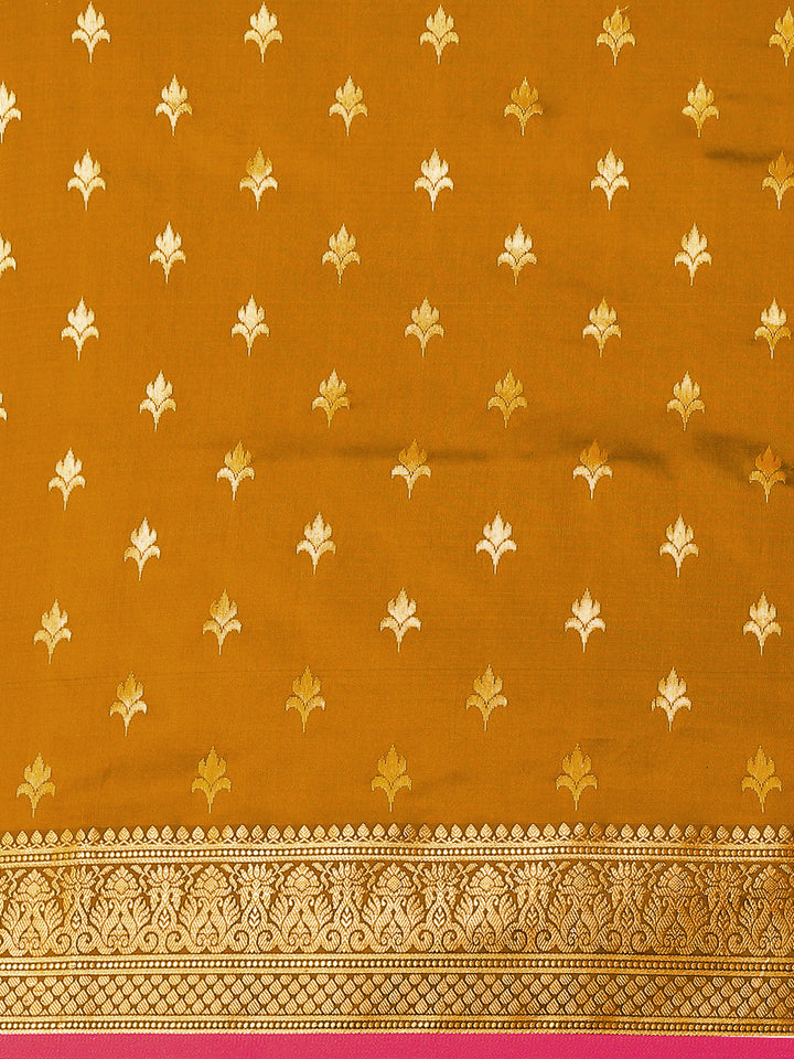 Golden Yellow Zari Embellished Silk Blend Gadwal Handloom Saree