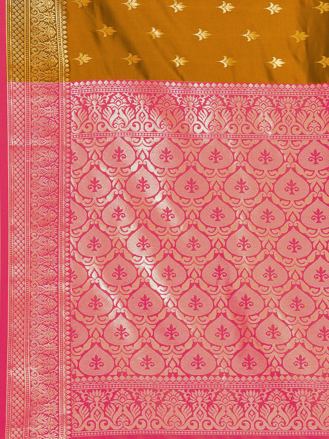 Golden Yellow Zari Embellished Silk Blend Gadwal Handloom Saree