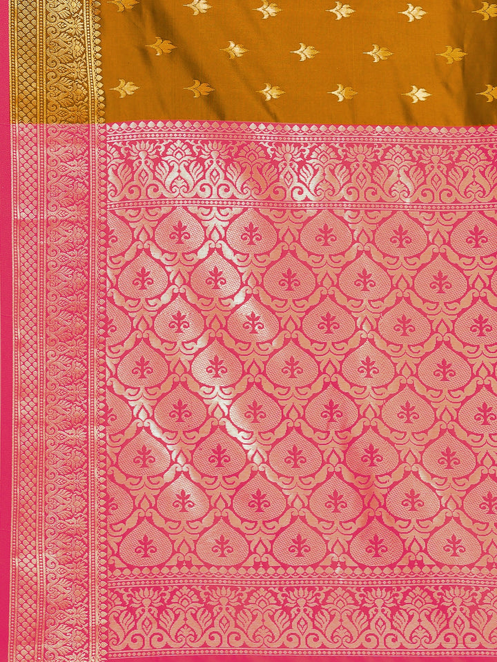 Golden Yellow Zari Embellished Silk Blend Gadwal Handloom Saree