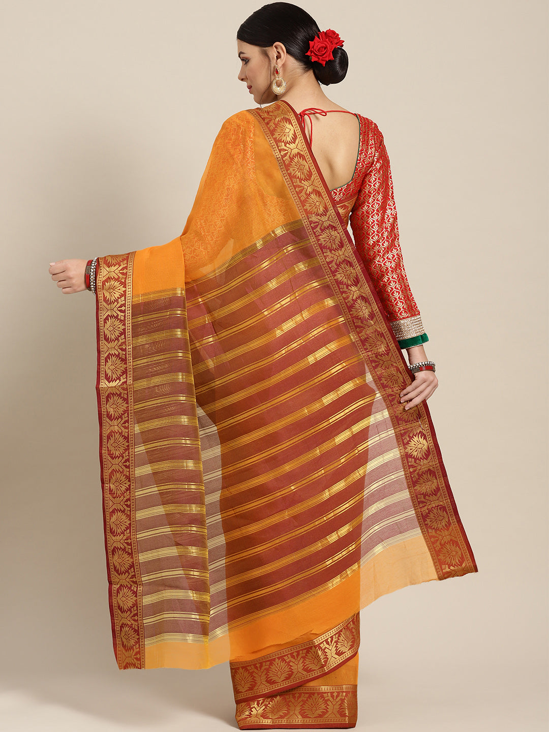 Yellow Chanderi Silk Saree with Contrast Zari Woven Border