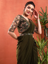 Chhabra 555 Pre-Stitched Draped Saree with Sequin Cut-Dana Embroidery Blouse & Embellished Belt