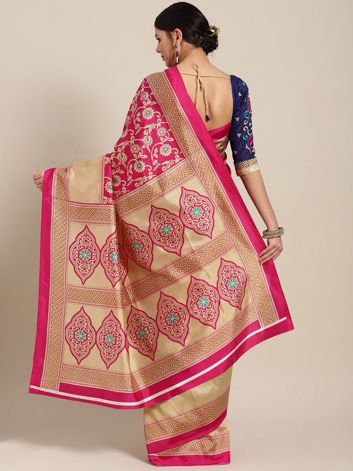 Patola Silk Printed Half-and-half saree with Zari Meenakari floral pattern