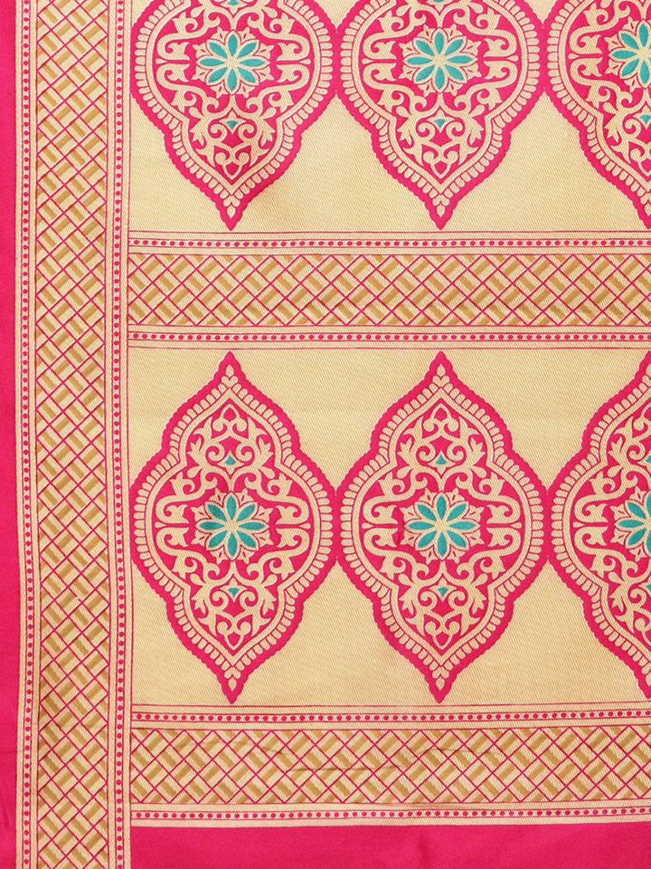 Patola Silk Printed Half-and-half saree with Zari Meenakari floral pattern