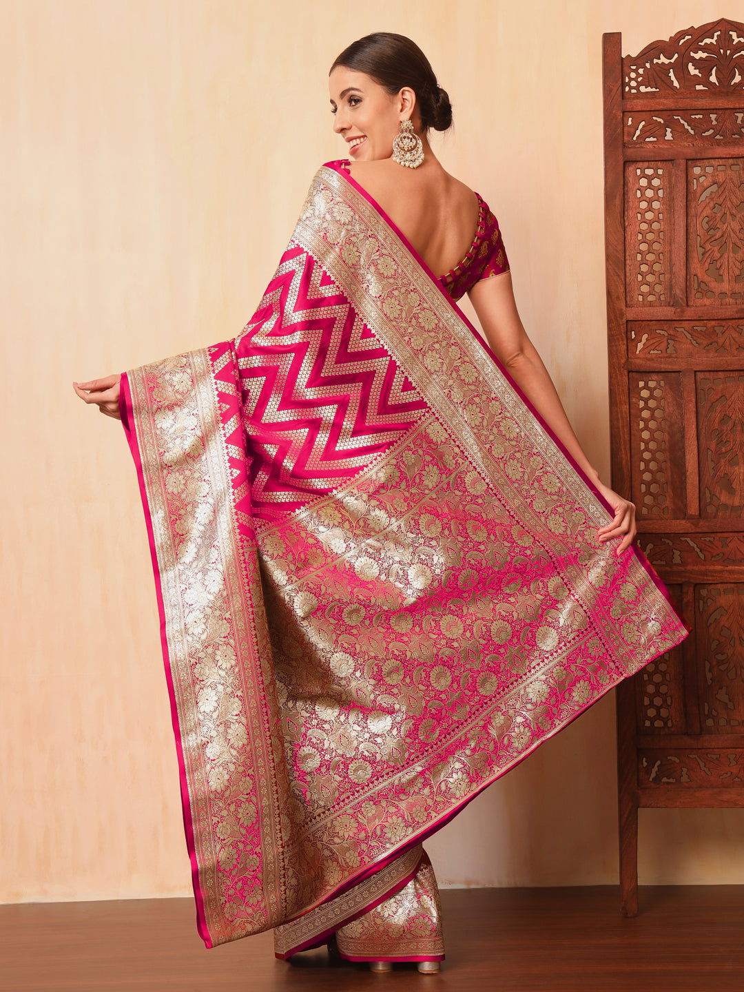 Rani Pink Kanjeevaram Banarasi Silk Handwoven Saree