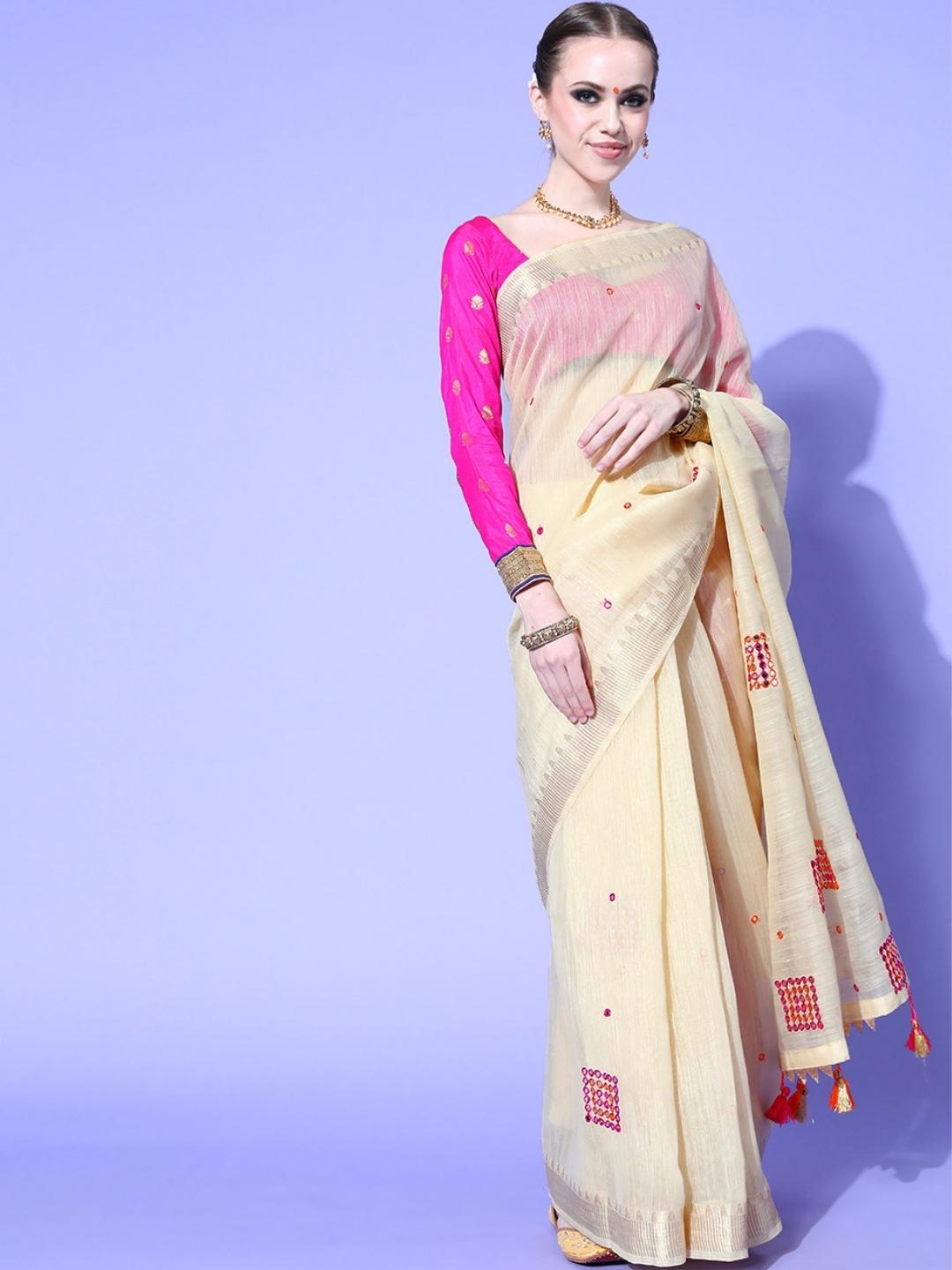 Mirror Work Embellished South Cotton Chanderi Saree