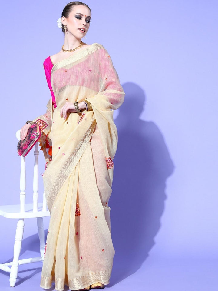 Mirror Work Embellished South Cotton Chanderi Saree