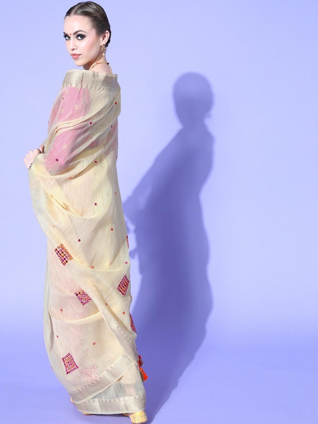 Mirror Work Embellished South Cotton Chanderi Saree