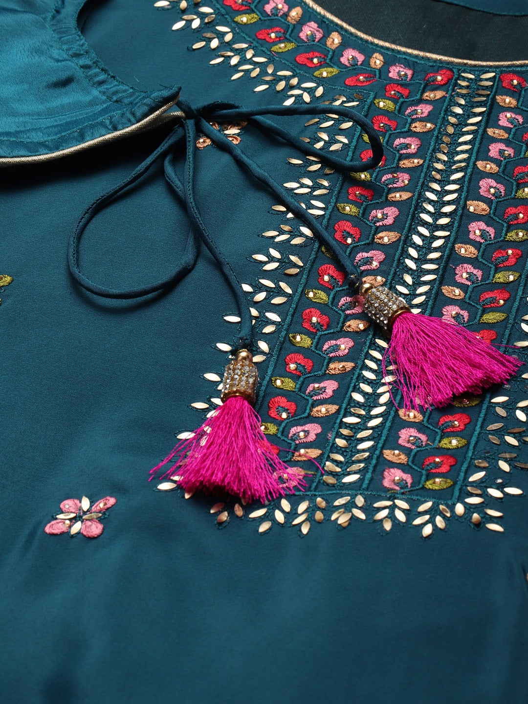Blue Resham Embroidered & Mirror Embellished Dress Material Set
