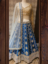 Royal Sapphire and Gold Embroidered Lehenga