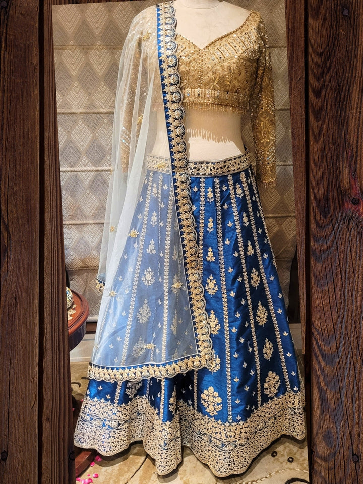Royal Sapphire and Gold Embroidered Lehenga