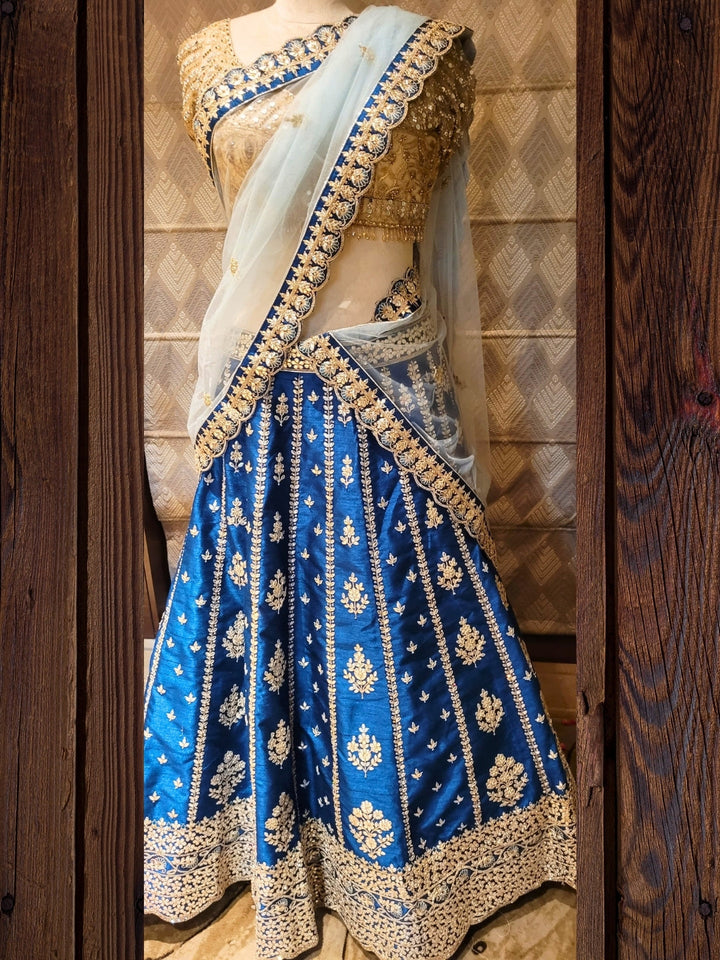 Royal Sapphire and Gold Embroidered Lehenga