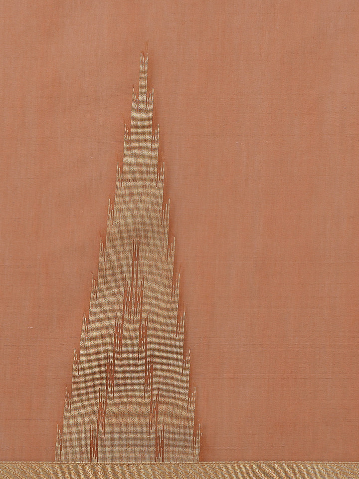 Banarasi Chanderi Saree with Heritage Temple Pallu & Gold Zari Temple Weaving Border