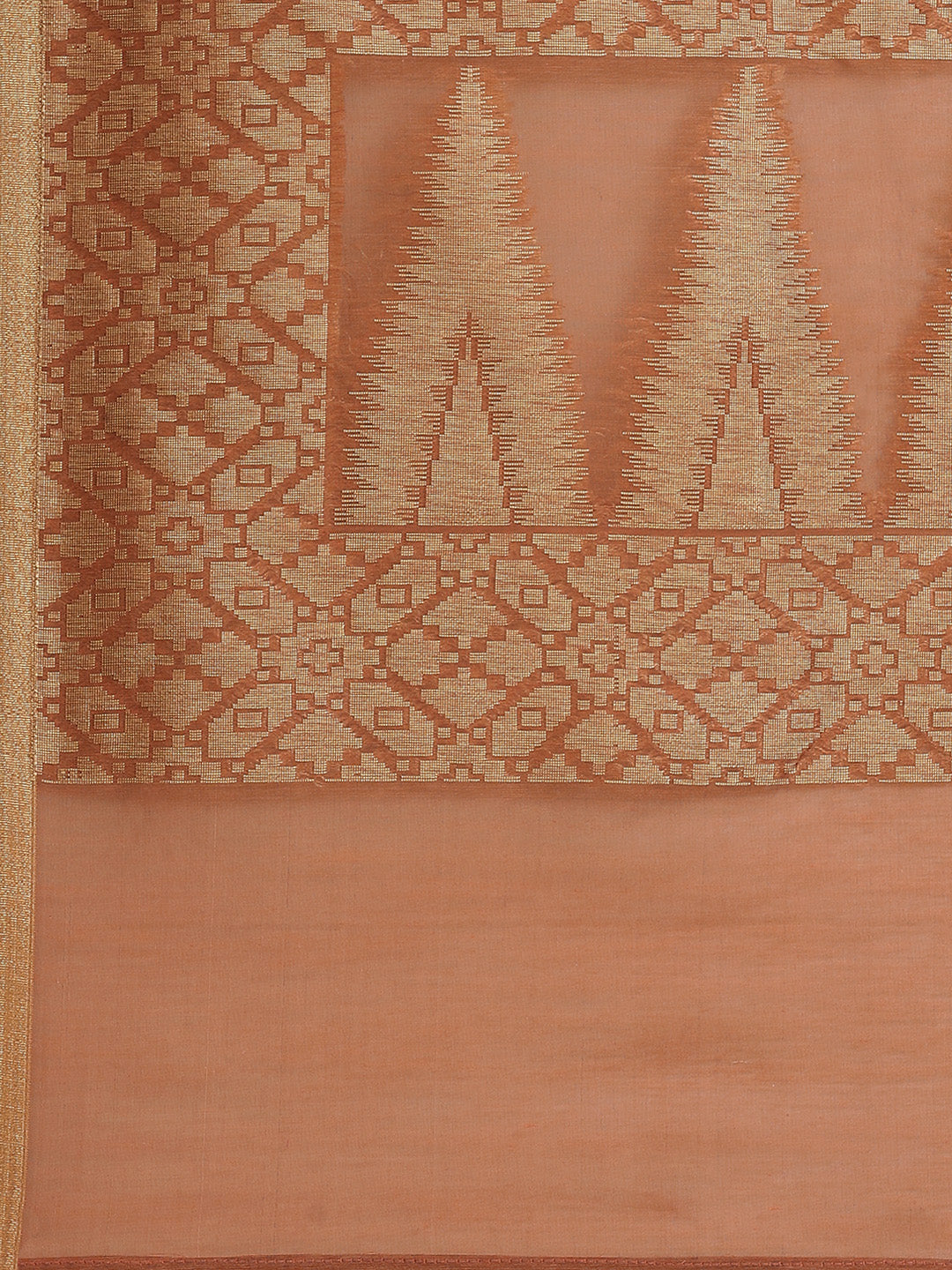 Banarasi Chanderi Saree with Heritage Temple Pallu & Gold Zari Temple Weaving Border