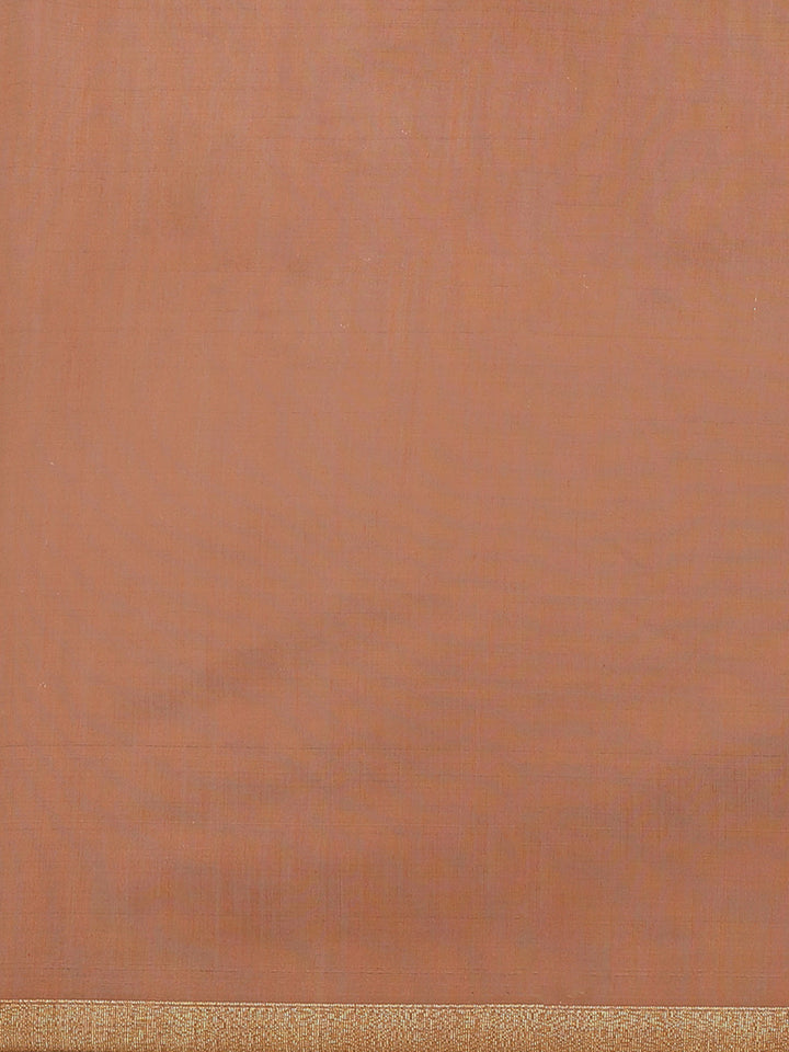 Banarasi Chanderi Saree with Heritage Temple Pallu & Gold Zari Temple Weaving Border