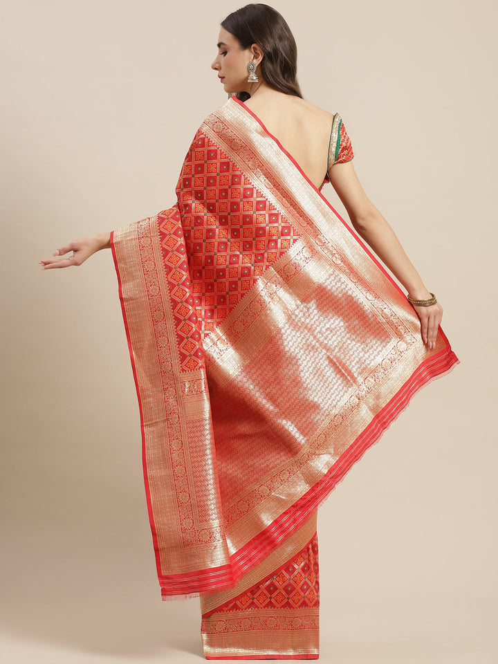 Red Silk Meenakari Banarasi Saree Embellished With Resham Weaving