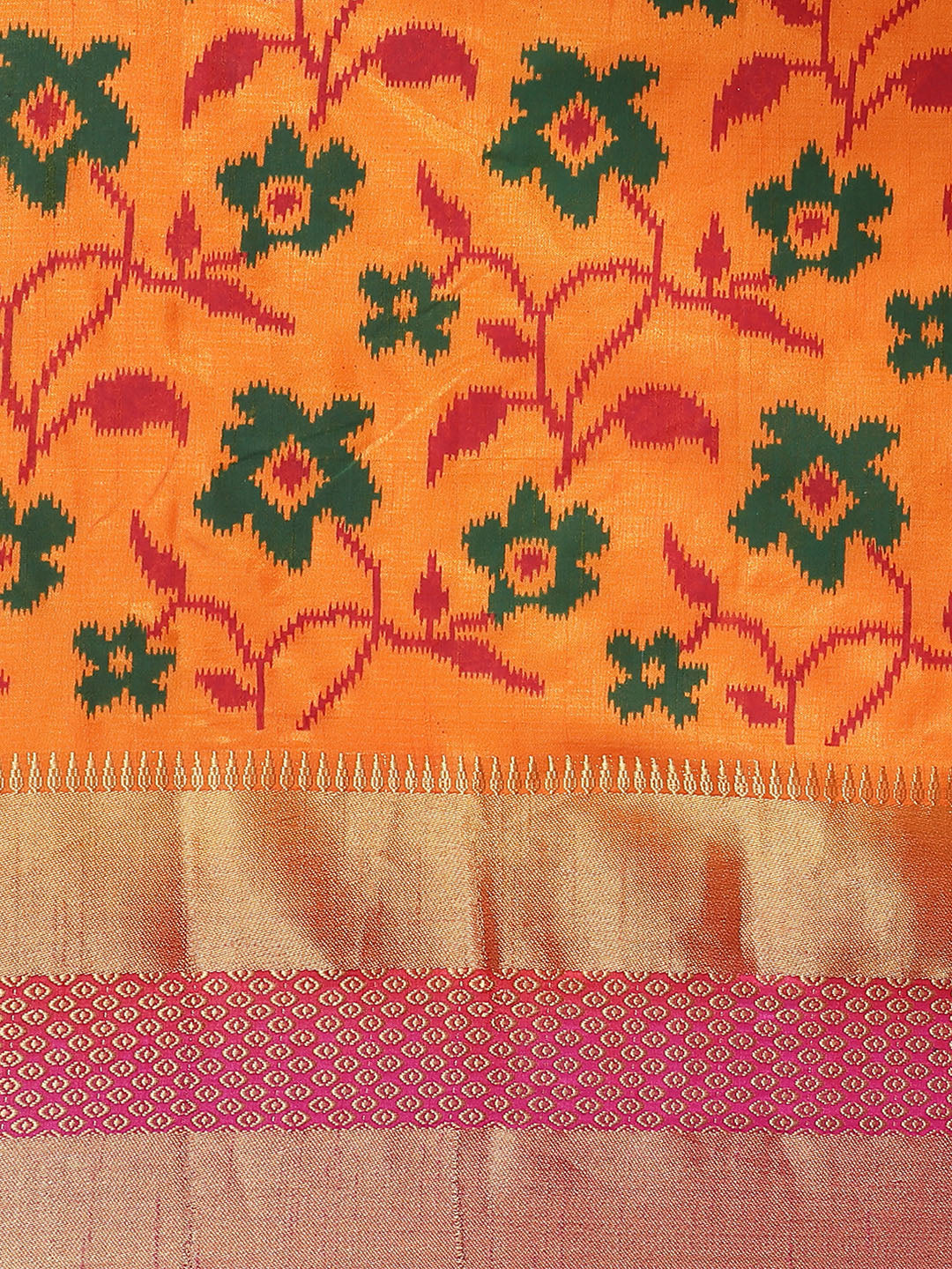 Banarasi Ikat inspired Saree with Contrast Zari Border & Contrast Heavy Pallu