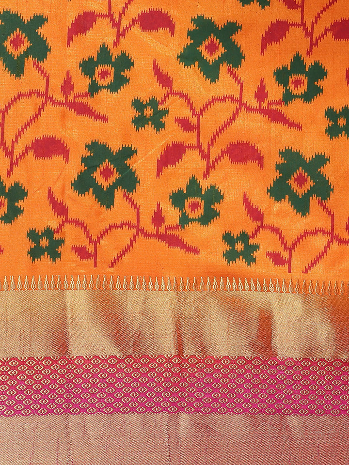 Banarasi Ikat inspired Saree with Contrast Zari Border & Contrast Heavy Pallu