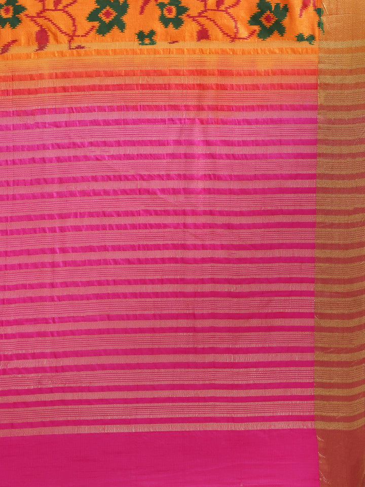 Banarasi Ikat inspired Saree with Contrast Zari Border & Contrast Heavy Pallu