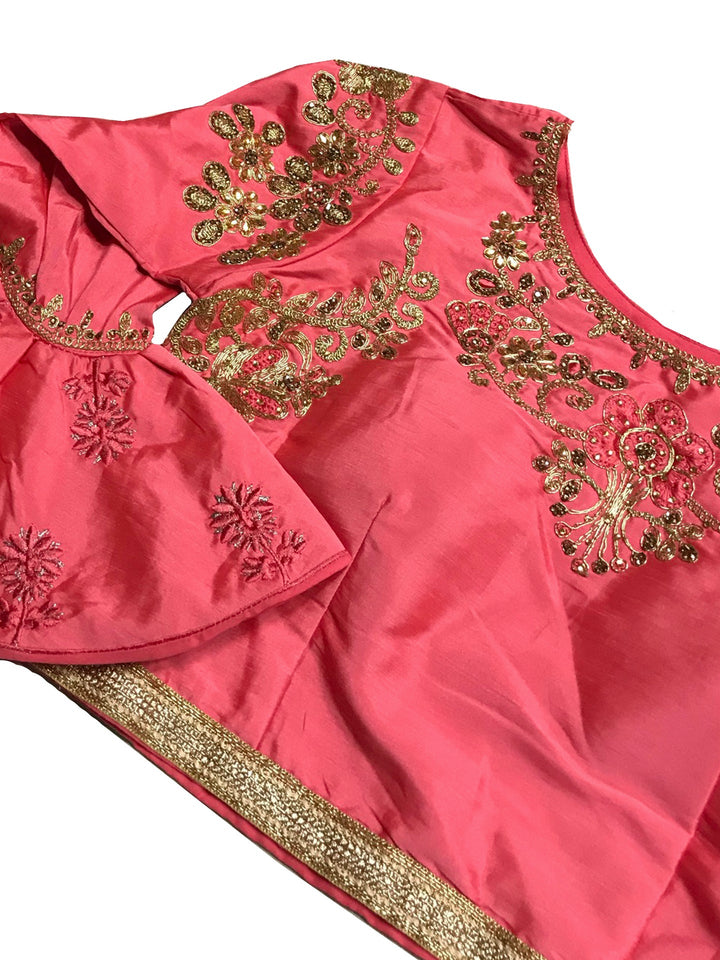 Grey Silk Woven Lehenga With Contrast Bell Sleeved Crop Top Blouse Set