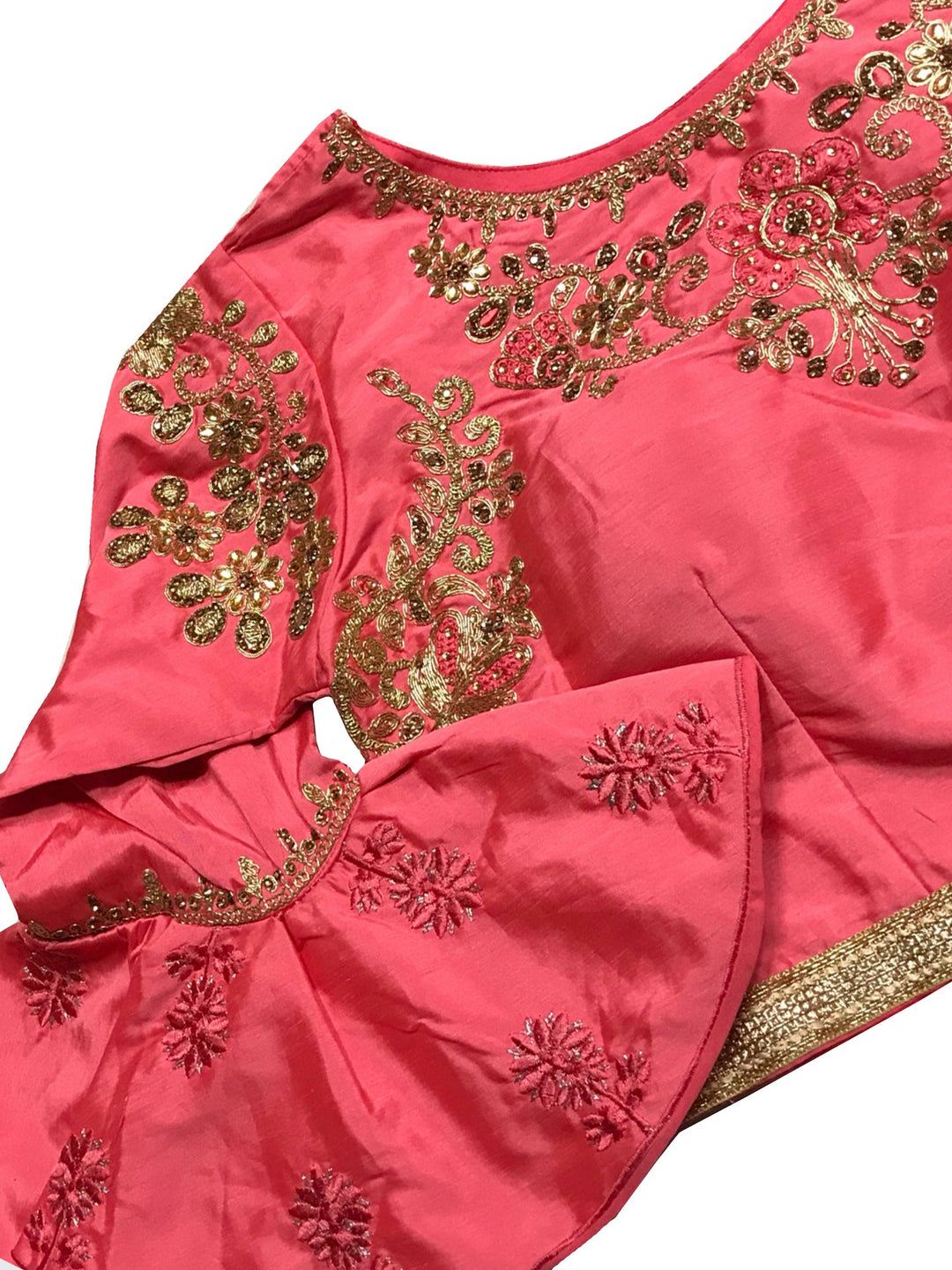 Grey Silk Woven Lehenga With Contrast Bell Sleeved Crop Top Blouse Set