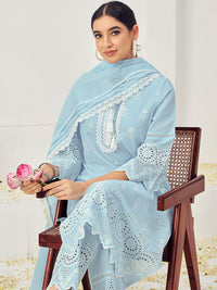 Chhabra 555 Thread Embroidered Chikankari Kurta Set with Scalloped Palazzo & Schiffli Laces