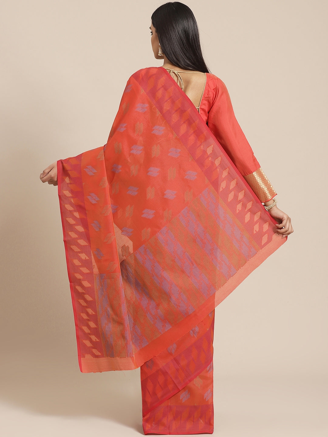 Handloom Chanderi Saree with Abstract woven pattern and a contrast border