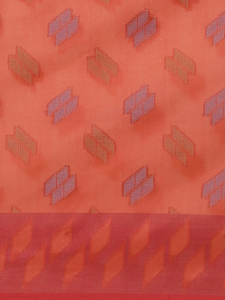 Handloom Chanderi Saree with Abstract woven pattern and a contrast border