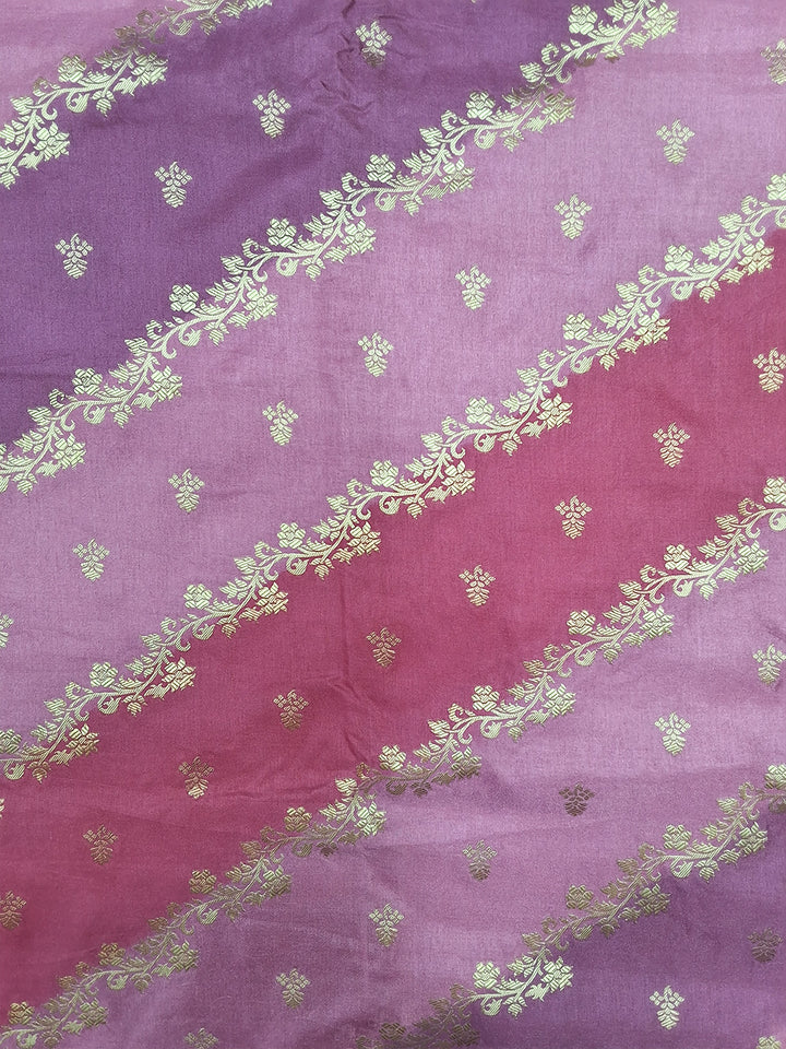 Purple & Pink Shaded Banarasi Silk Saree with Zari Woven Stripes and Tassel Border