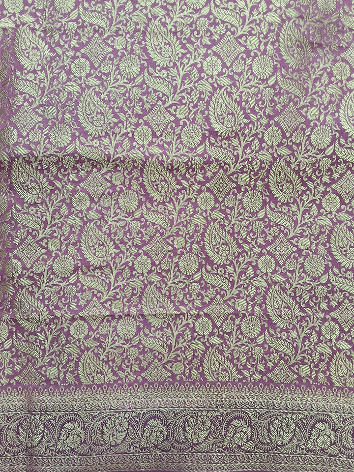 Purple & Pink Shaded Banarasi Silk Saree with Zari Woven Stripes and Tassel Border
