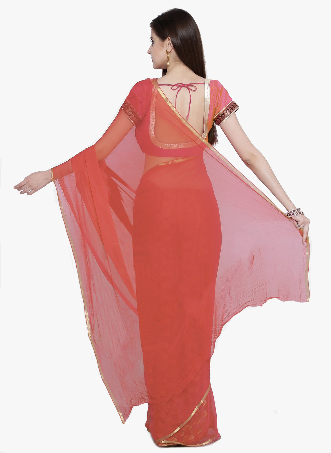 Candy Pink Colored Chiffon Solid  Saree