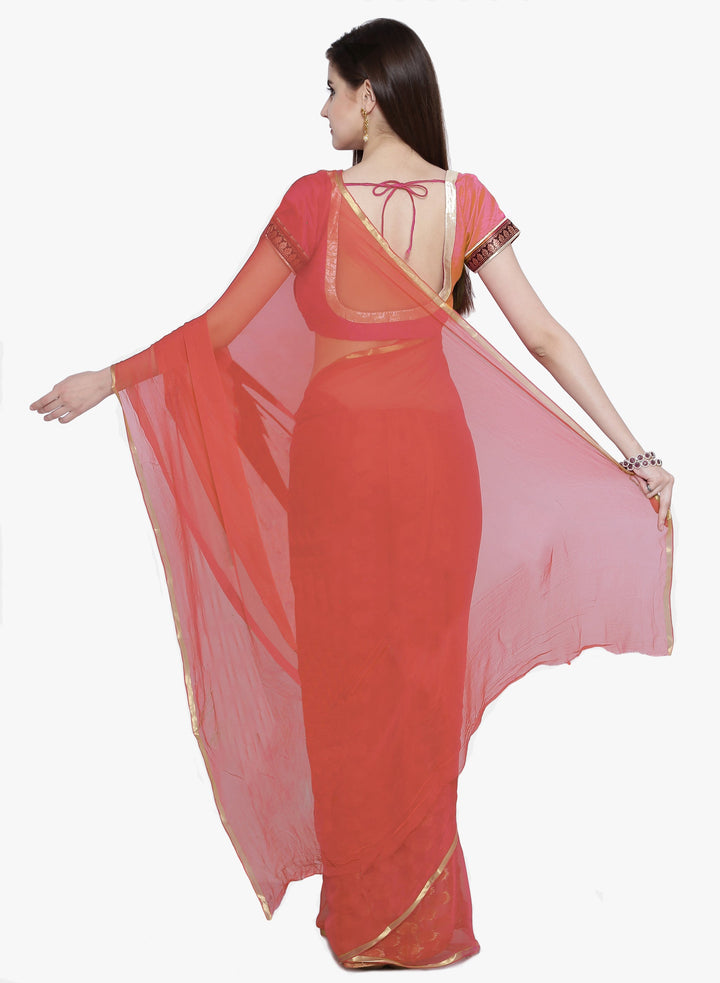 Candy Pink Colored Chiffon Solid  Saree