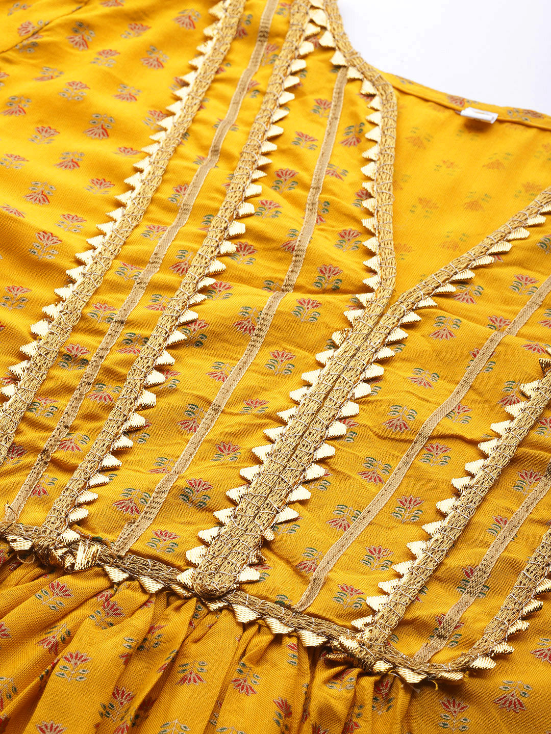 Made to Measure Yellow Foil Print Dress with Floral motifs & Gota Patti Embellishments