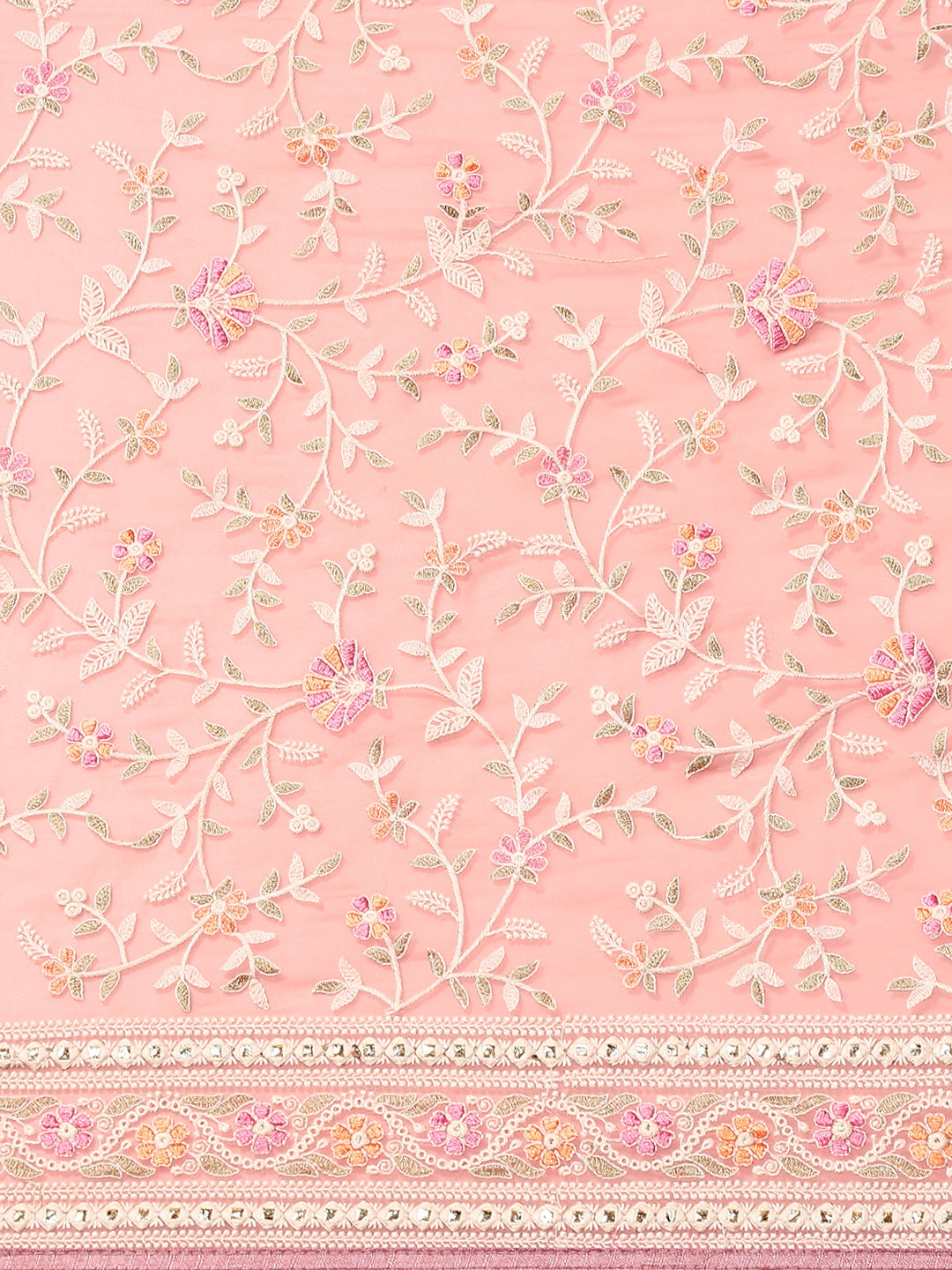 Pastel Pink Georgette White Thread Floral Embroidered Ethnic Saree