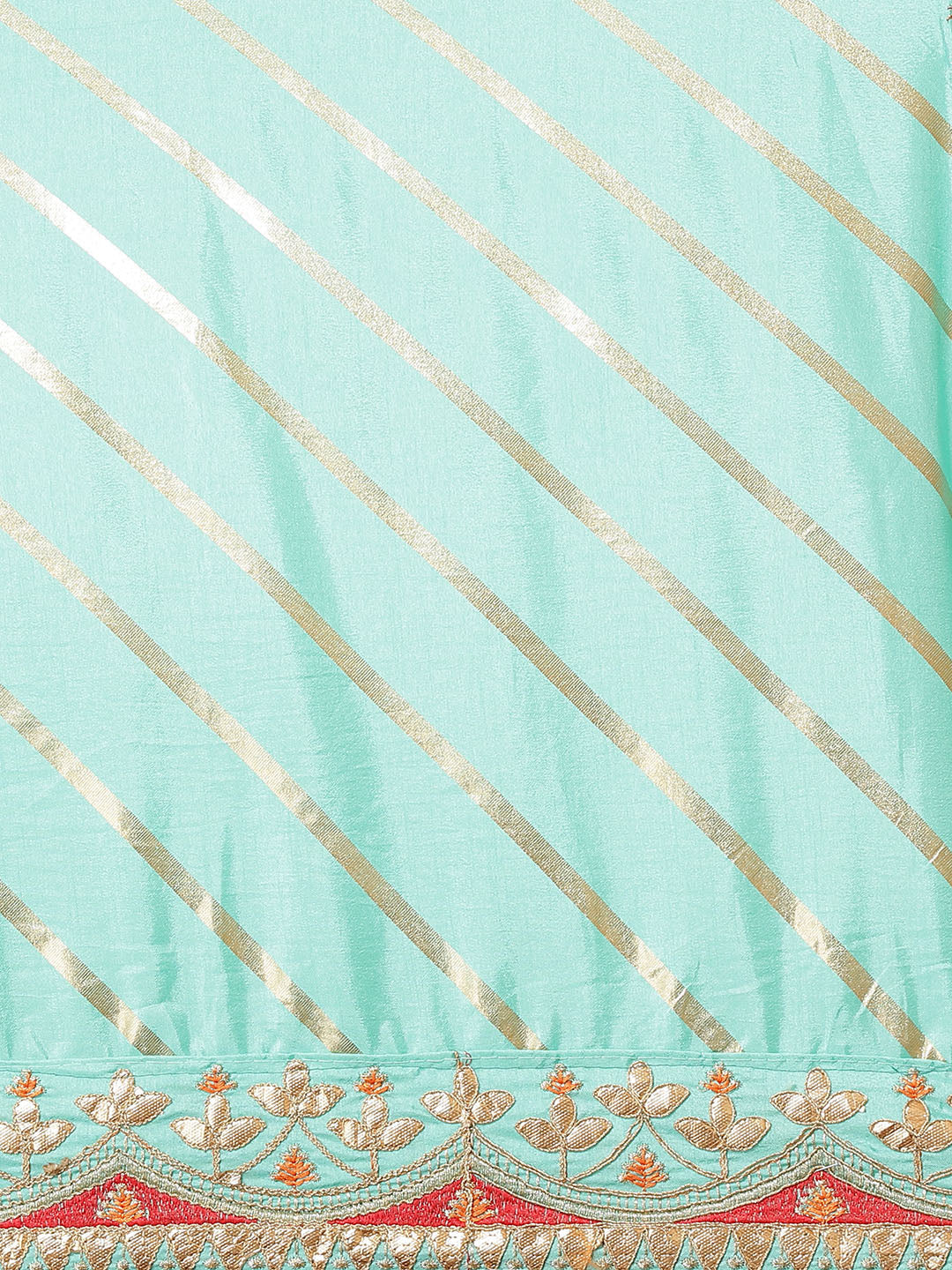 Pastel Blue Leheriya Dupion Saree Embellished With Gota Patti Border
