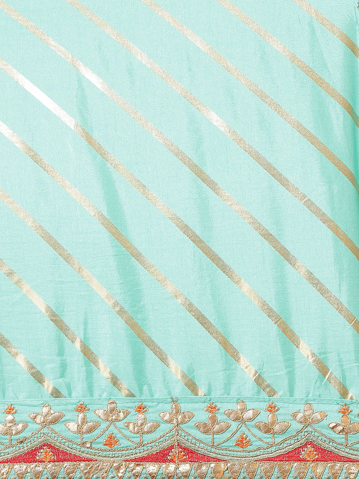 Pastel Blue Leheriya Dupion Saree Embellished With Gota Patti Border