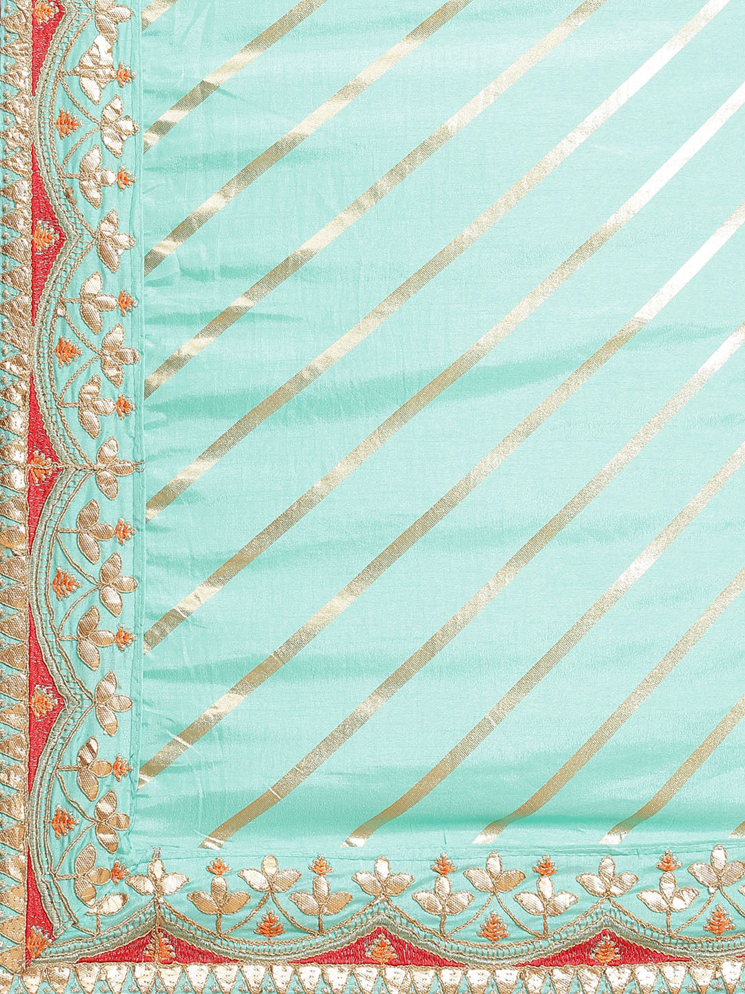 Pastel Blue Leheriya Dupion Saree Embellished With Gota Patti Border