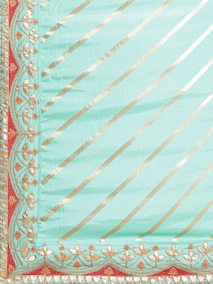Pastel Blue Leheriya Dupion Saree Embellished With Gota Patti Border