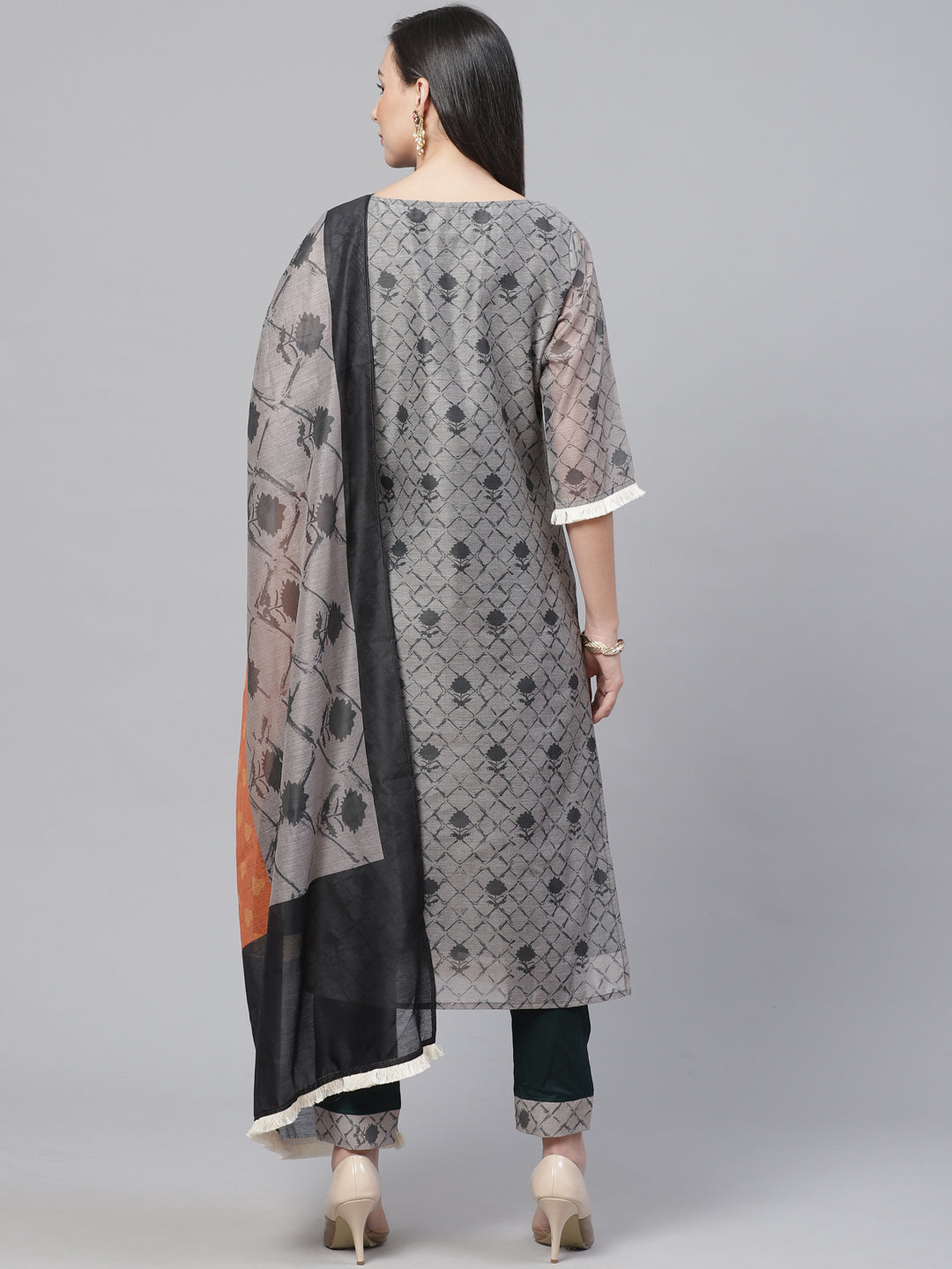 Chanderi Silk Dress Material with Digital Handloom & Indie Print with Maheshwari Dupatta