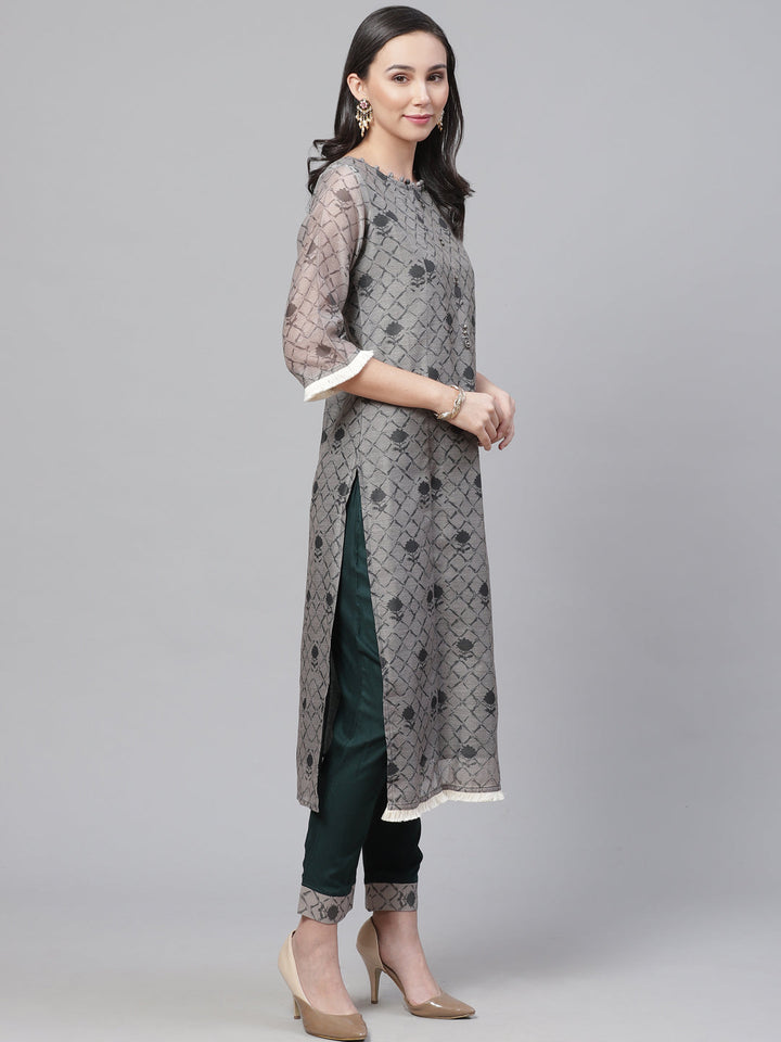 Chanderi Silk Dress Material with Digital Handloom & Indie Print with Maheshwari Dupatta
