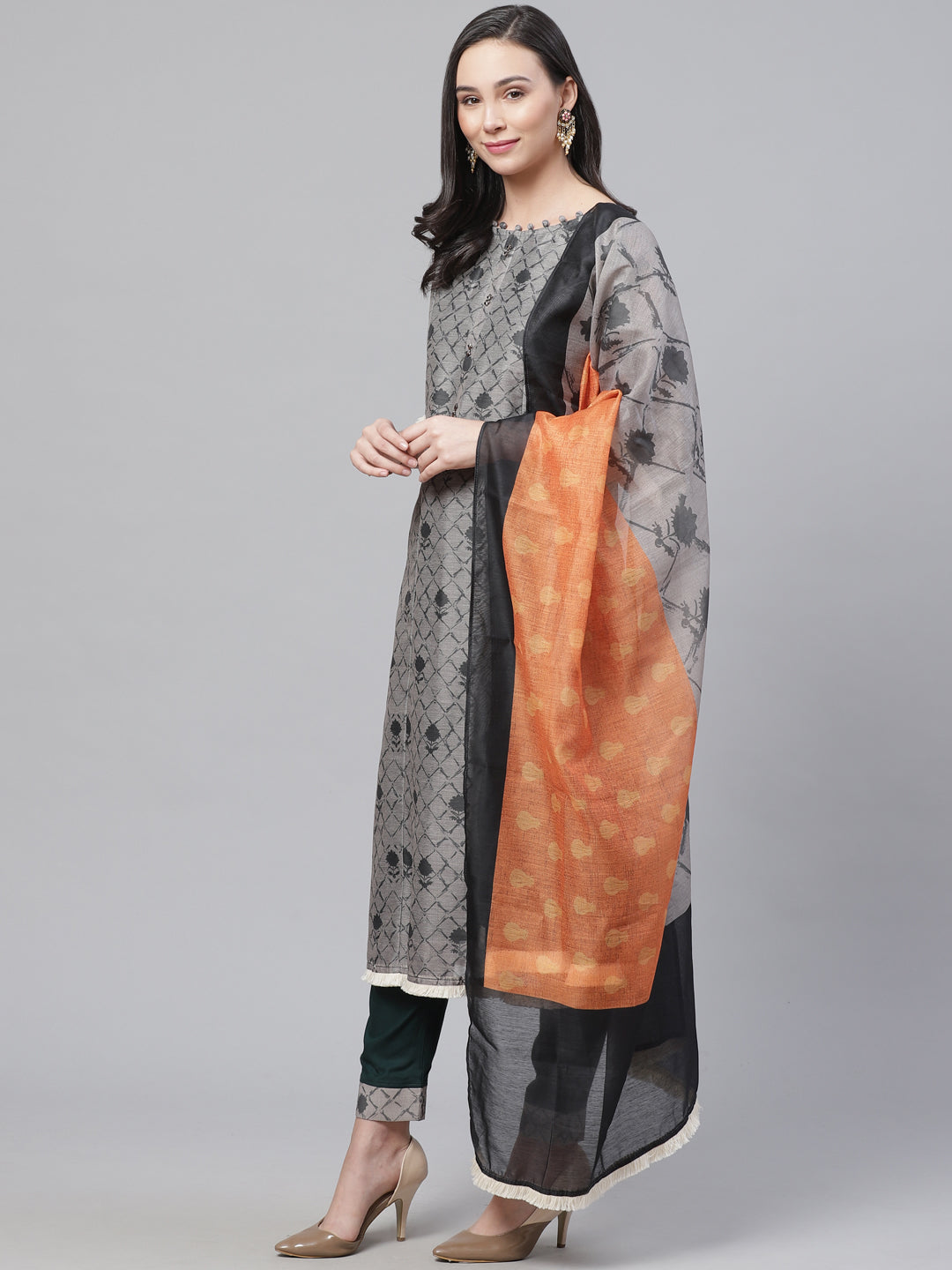Chanderi Silk Dress Material with Digital Handloom & Indie Print with Maheshwari Dupatta