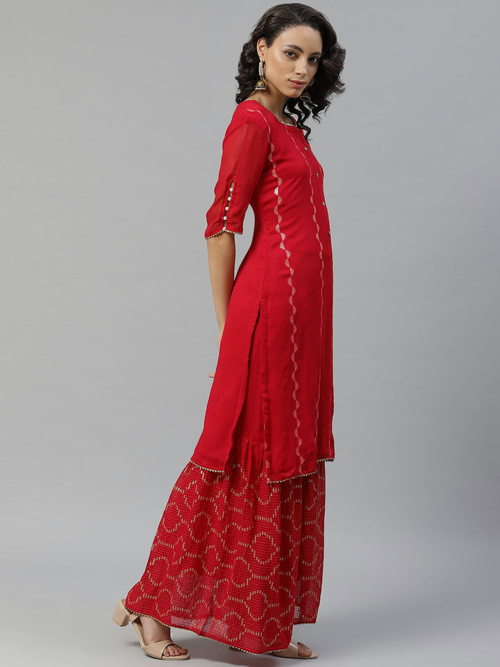 Made to Measure Magenta Sequence And Gota-Patti Work Kurta, Unstiched Sharara Set with Chiffon Dupatta