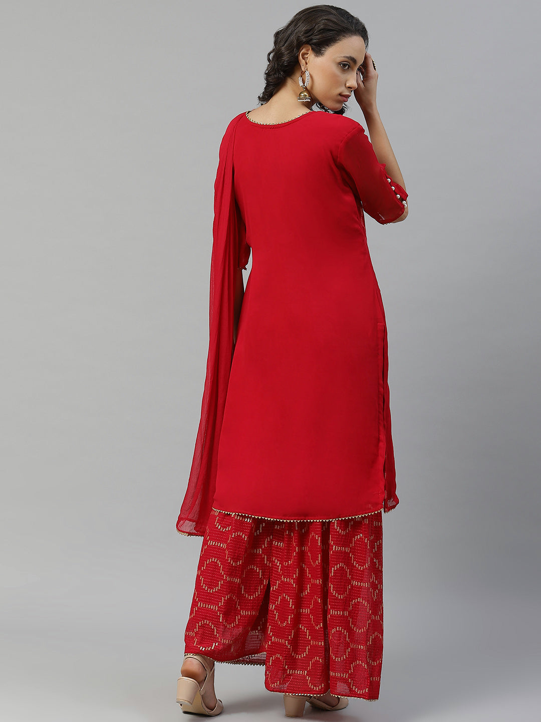 Made to Measure Magenta Sequence And Gota-Patti Work Kurta, Unstiched Sharara Set with Chiffon Dupatta