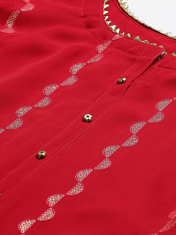 Made to Measure Magenta Sequence And Gota-Patti Work Kurta, Unstiched Sharara Set with Chiffon Dupatta