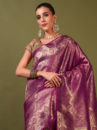 Chhabra 555 Traditional Banarasi Handloom Silk Saree with Ethnic Zari Paisley Weaving & Jhalar Pallu