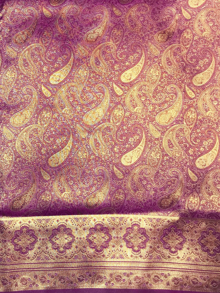 Traditional Banarasi Handloom Silk Saree with Ethnic Zari Paisley Weaving & Jhalar Pallu